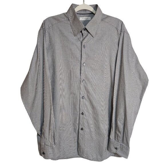 Ermenegildo Zegna Mens Houndstooth Button-Up Shirt XL Made In Turkey Classic Col - Picture 1 of 16